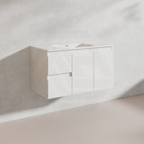 Lukka Alpha 900mm Gloss White PVC Wall Hung Vanity with Soft Closing Finger Pull Doors and Left/Right Hand Drawers