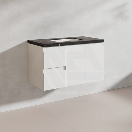 Lukka Alpha 900mm Gloss White PVC Wall Hung Vanity with Soft Closing Finger Pull Doors and Left/Right Hand Drawers