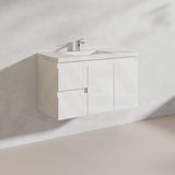 Lukka Alpha 900mm Gloss White PVC Wall Hung Vanity with Soft Closing Finger Pull Doors and Left/Right Hand Drawers