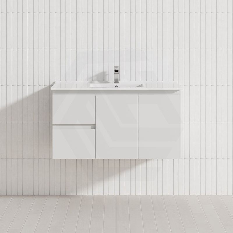 Lukka Alpha 900mm Gloss White PVC Wall Hung Vanity with Soft Closing Finger Pull Doors and Left/Right Hand Drawers