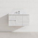 Lukka Alpha 900mm Gloss White PVC Wall Hung Vanity with Soft Closing Finger Pull Doors and Left/Right Hand Drawers