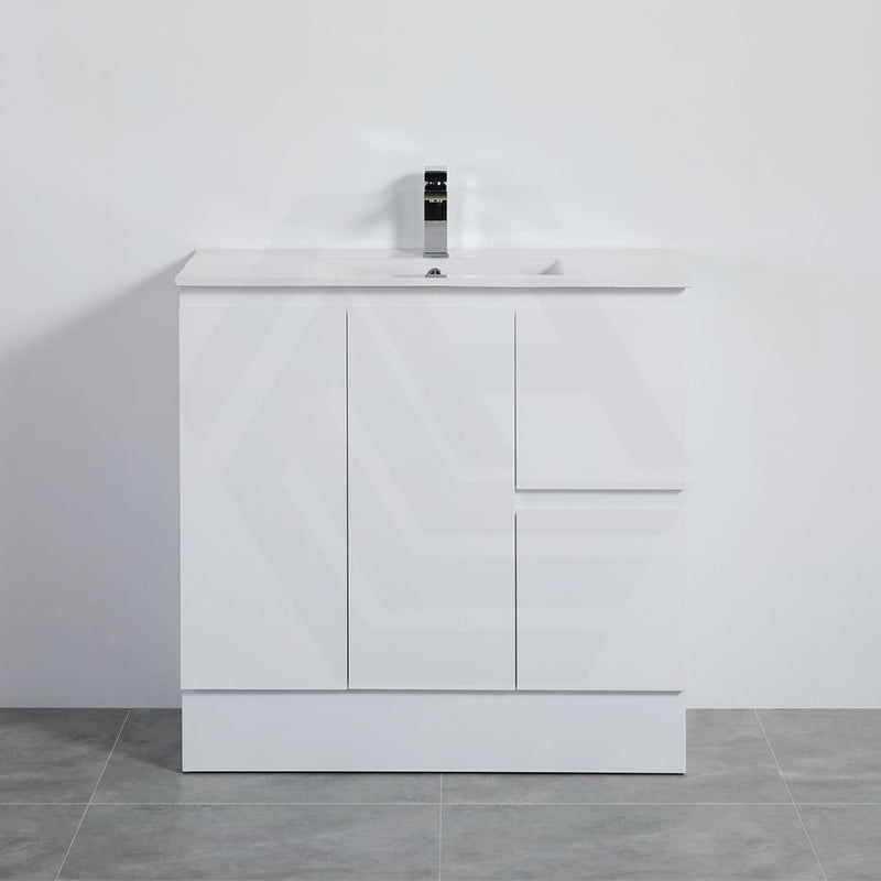 Lukka Alpha 900mm Gloss White PVC Freestanding Vanity with Left/Right Hand Drawers and Soft Closing Finger Pull Doors