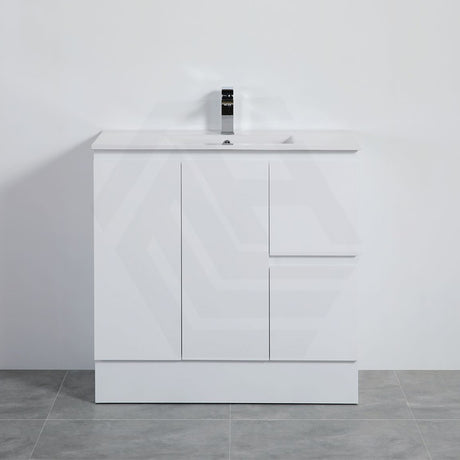 Lukka Alpha 900mm Gloss White PVC Freestanding Vanity with Left/Right Hand Drawers and Soft Closing Finger Pull Doors
