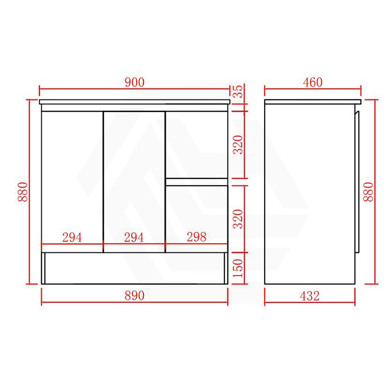 Lukka Alpha 900mm Gloss White PVC Freestanding Vanity with Left/Right Hand Drawers and Soft Closing Finger Pull Doors