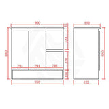 Lukka Alpha 900mm Gloss White PVC Freestanding Vanity with Left/Right Hand Drawers and Soft Closing Finger Pull Doors
