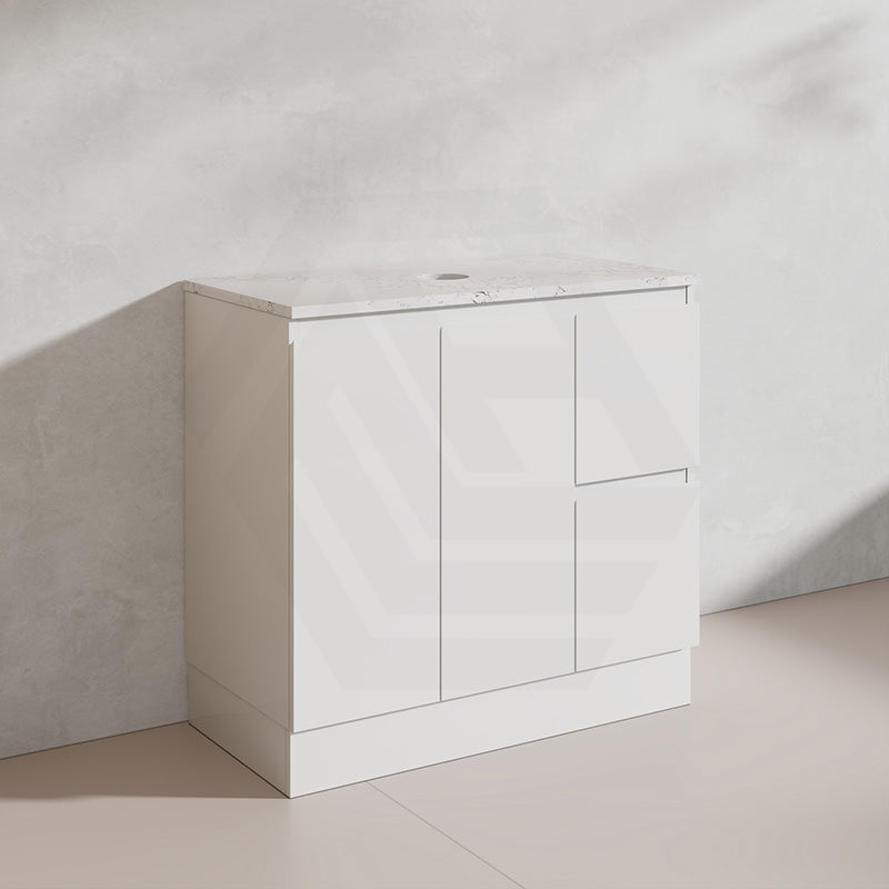 Lukka Alpha 900mm Gloss White PVC Freestanding Vanity with Left/Right Hand Drawers and Soft Closing Finger Pull Doors
