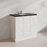Lukka Alpha 900mm Gloss White PVC Freestanding Vanity with Left/Right Hand Drawers and Soft Closing Finger Pull Doors