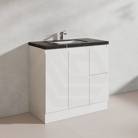 Lukka Alpha 900mm Gloss White PVC Freestanding Vanity with Left/Right Hand Drawers and Soft Closing Finger Pull Doors