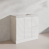 Lukka Alpha 900mm Gloss White PVC Freestanding Vanity with Left/Right Hand Drawers and Soft Closing Finger Pull Doors