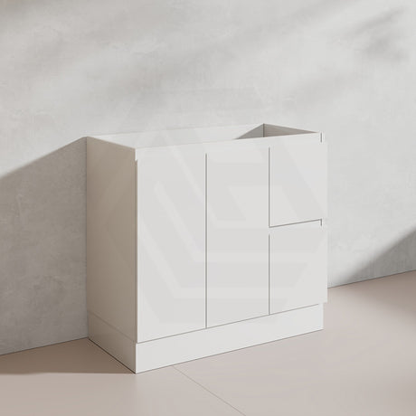 Lukka Alpha 900mm Gloss White PVC Freestanding Vanity with Left/Right Hand Drawers and Soft Closing Finger Pull Doors