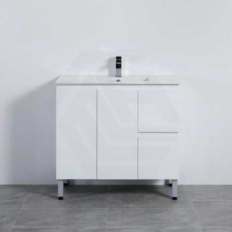 Lukka Alpha 900mm Gloss White PVC Freestanding Vanity with Left/Right Hand Drawers and Soft Closing Finger Pull Doors