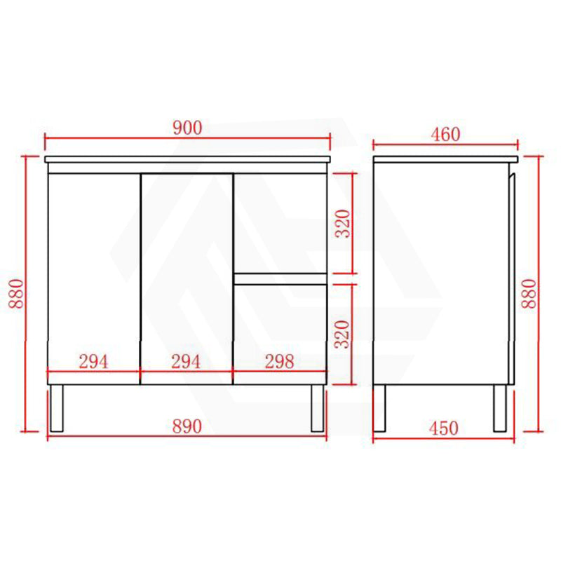 Lukka Alpha 900mm Gloss White PVC Freestanding Vanity with Left/Right Hand Drawers and Soft Closing Finger Pull Doors