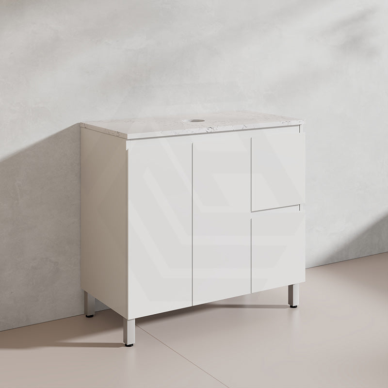 Lukka Alpha 900mm Gloss White PVC Freestanding Vanity with Left/Right Hand Drawers and Soft Closing Finger Pull Doors