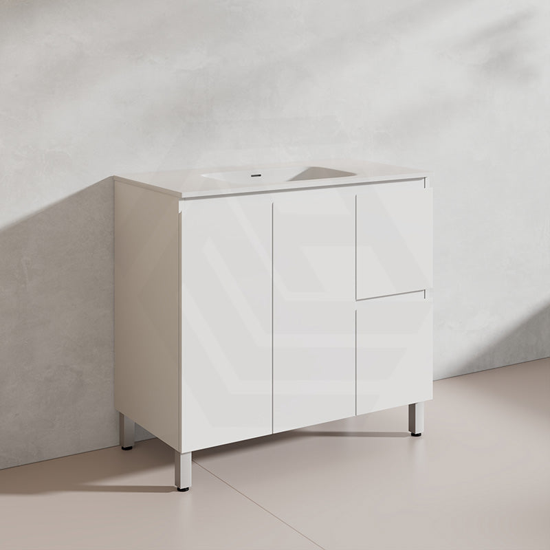 Lukka Alpha 900mm Gloss White PVC Freestanding Vanity with Left/Right Hand Drawers and Soft Closing Finger Pull Doors