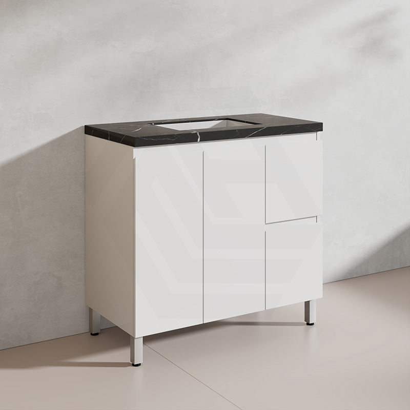 Lukka Alpha 900mm Gloss White PVC Freestanding Vanity with Left/Right Hand Drawers and Soft Closing Finger Pull Doors