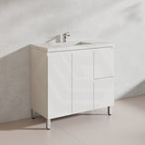 Lukka Alpha 900mm Gloss White PVC Freestanding Vanity with Left/Right Hand Drawers and Soft Closing Finger Pull Doors