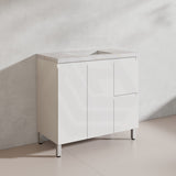 Lukka Alpha 900mm Gloss White PVC Freestanding Vanity with Left/Right Hand Drawers and Soft Closing Finger Pull Doors