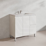 Lukka Alpha 900mm Gloss White PVC Freestanding Vanity with Left/Right Hand Drawers and Soft Closing Finger Pull Doors
