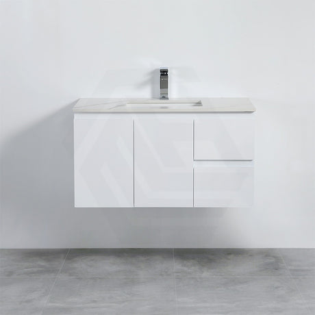 Lukka Alpha 900mm Gloss White PVC Wall Hung Vanity with Soft Closing Finger Pull Doors and Left/Right Hand Drawers