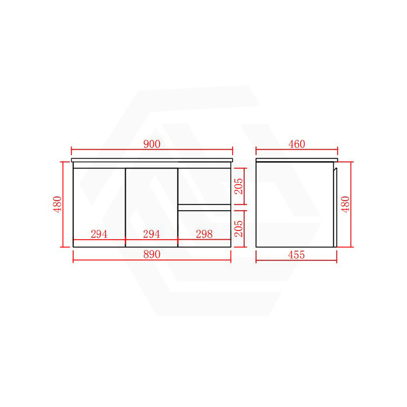 Lukka Alpha 900mm Gloss White PVC Wall Hung Vanity with Soft Closing Finger Pull Doors and Left/Right Hand Drawers