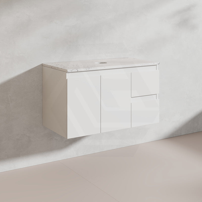 Lukka Alpha 900mm Gloss White PVC Wall Hung Vanity with Soft Closing Finger Pull Doors and Left/Right Hand Drawers