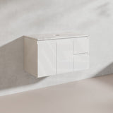 Lukka Alpha 900mm Gloss White PVC Wall Hung Vanity with Soft Closing Finger Pull Doors and Left/Right Hand Drawers