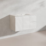 Lukka Alpha 900mm Gloss White PVC Wall Hung Vanity with Soft Closing Finger Pull Doors and Left/Right Hand Drawers