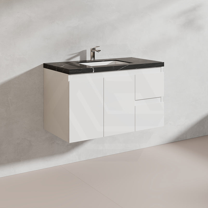 Lukka Alpha 900mm Gloss White PVC Wall Hung Vanity with Soft Closing Finger Pull Doors and Left/Right Hand Drawers