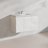 Lukka Alpha 900mm Gloss White PVC Wall Hung Vanity with Soft Closing Finger Pull Doors and Left/Right Hand Drawers