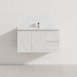 Lukka Alpha 900mm Gloss White PVC Wall Hung Vanity with Soft Closing Finger Pull Doors and Left/Right Hand Drawers