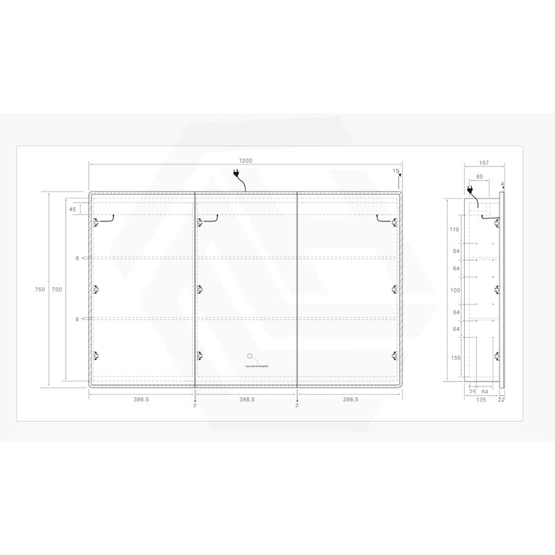 600/750/900/1200/1500mm Lukka Avola Rectangle Mirror Frontlit LED Shaving Cabinet 3 Colours Lighting Variant Colour Available
