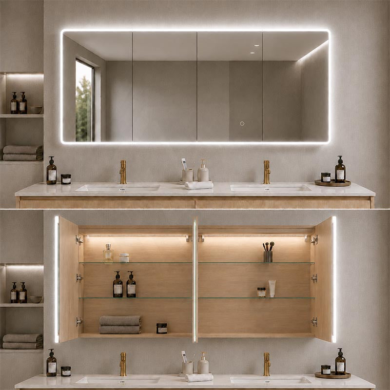 600/750/900/1200/1500mm Lukka Avola Rectangle Mirror Frontlit LED Shaving Cabinet 3 Colours Lighting Variant Colour Available