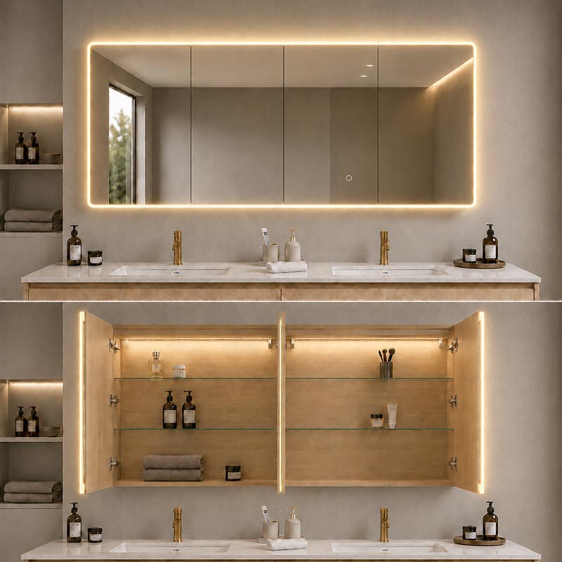 600/750/900/1200/1500mm Lukka Avola Rectangle Mirror Frontlit LED Shaving Cabinet 3 Colours Lighting Variant Colour Available