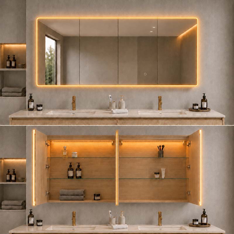 600/750/900/1200/1500mm Lukka Avola Rectangle Mirror Frontlit LED Shaving Cabinet 3 Colours Lighting Variant Colour Available