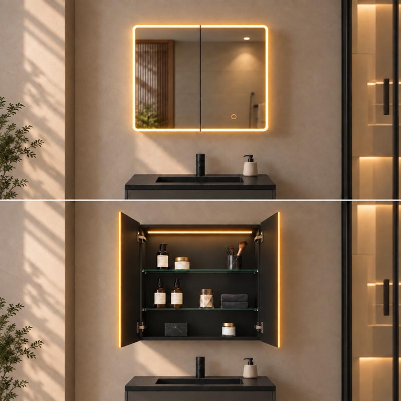 600/750/900/1200/1500mm Lukka Avola Rectangle Mirror Frontlit LED Shaving Cabinet 3 Colours Lighting Variant Colour Available