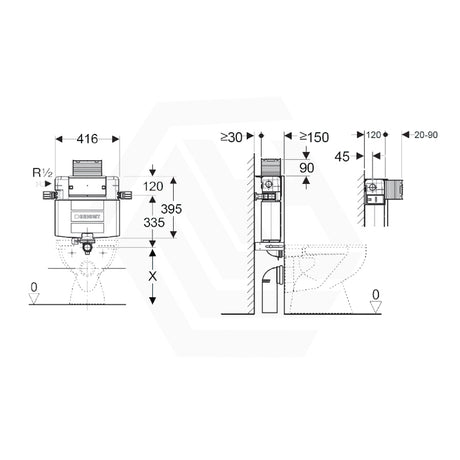 Geberit Alpha 12cm Low Level In-Wall Concealed Cistern Alpha12 for Wall Faced Toilet Pan, Top or Front Flush Buttons Available