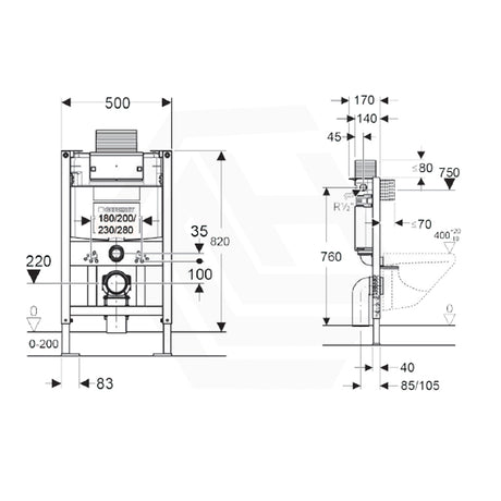 Geberit Alpha 12cm Framed In-Wall Concealed Cistern with Duofix Alpha12-F for Wall Hung Toilet Pan, Top or Front Flush Buttons Available