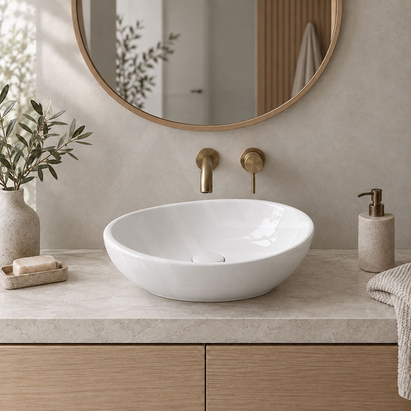 Lukka Birch Oval Above Counter Ceramic Basin 410x340x135mm - Variant Colour Available
