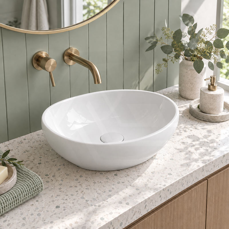 Lukka Birch Oval Above Counter Ceramic Basin 410x340x135mm - Variant Colour Available