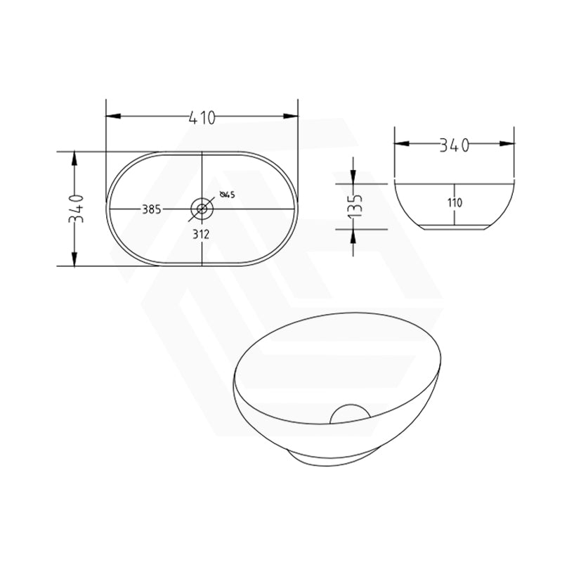 Lukka Birch 410x340x135mm Oval Above Counter Ceramic Basin Gloss White
