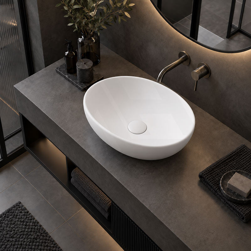 Lukka Birch Oval Above Counter Ceramic Basin 410x340x135mm - Variant Colour Available