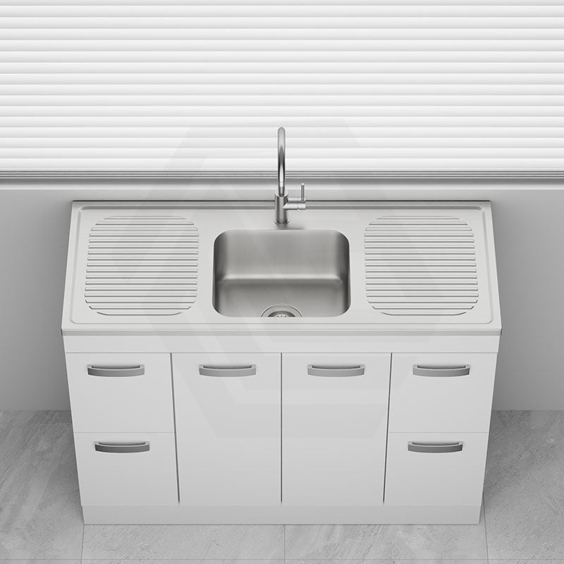Lukka 1182x486mm Stainless Steel Single Bowl Kitchenette/Laundry Sink Only With Double Drainer Boards Top Mount