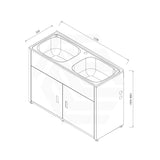 Lukka 1170x510x870mm 90L Stainless Steel Freestanding Double Bowls Laundry Tub & Cabinet