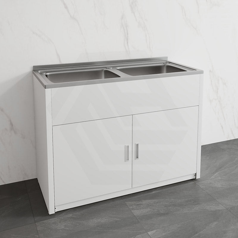 Lukka 1170x510x870mm 90L Stainless Steel Freestanding Double Bowls Laundry Tub & Cabinet