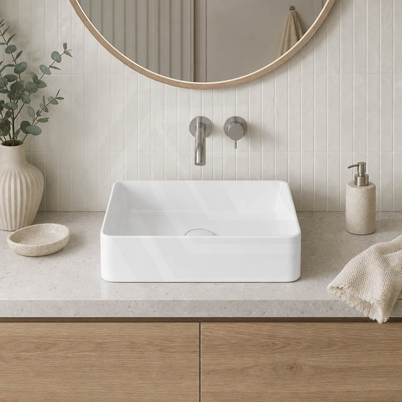 Lukka Crete Ceramic Above Counter Basin No Overflow 361x231x119mm - Gloss White