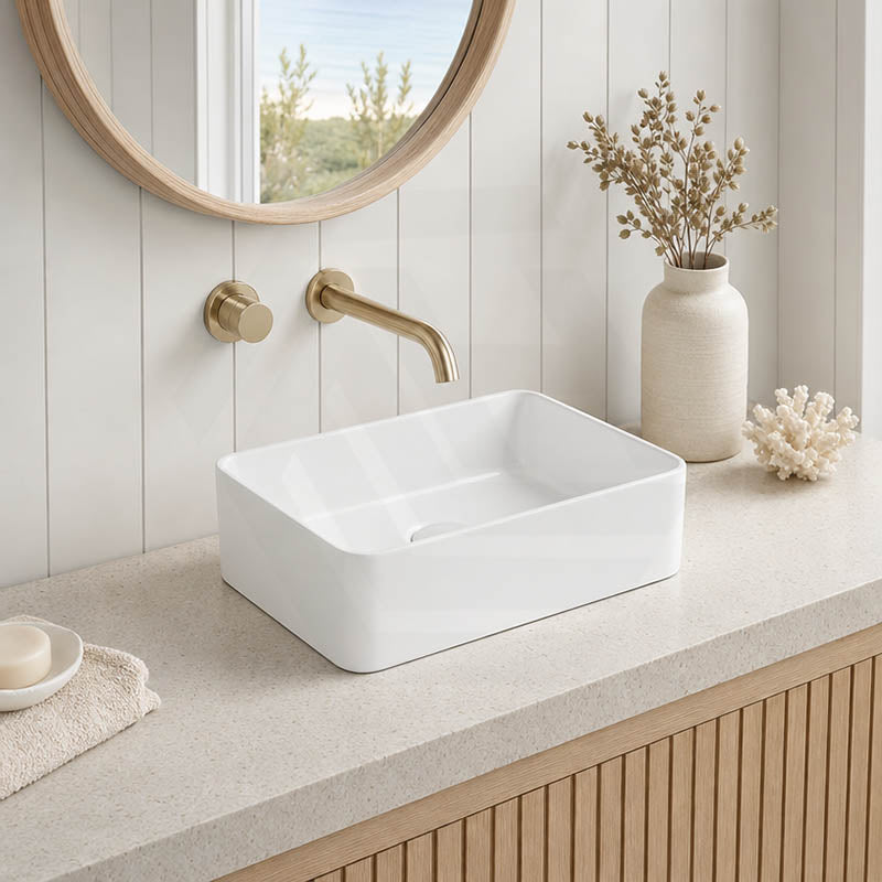 Lukka Crete Ceramic Above Counter Basin No Overflow 361x231x119mm - Gloss White