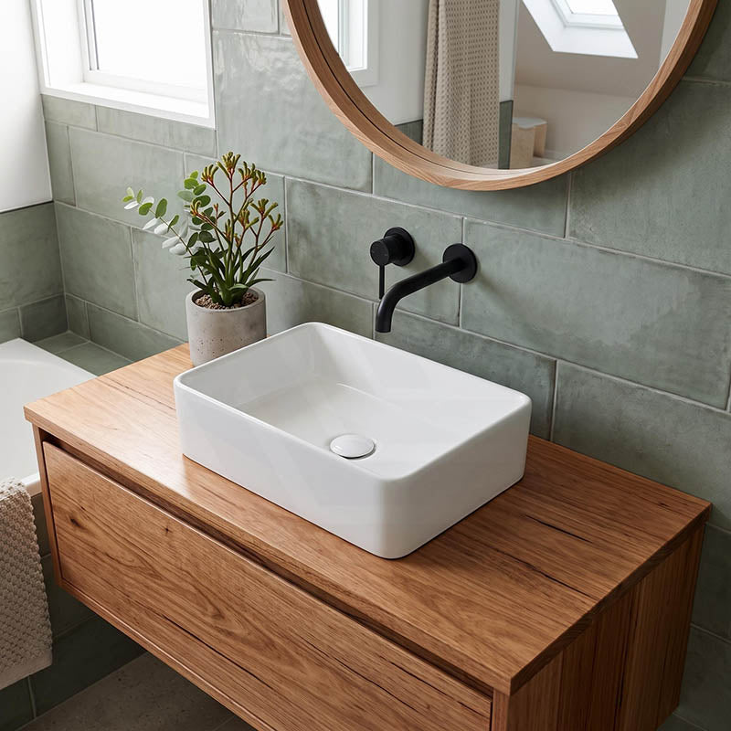 Lukka Crete Ceramic Above Counter Basin No Overflow 361x231x119mm - Gloss White