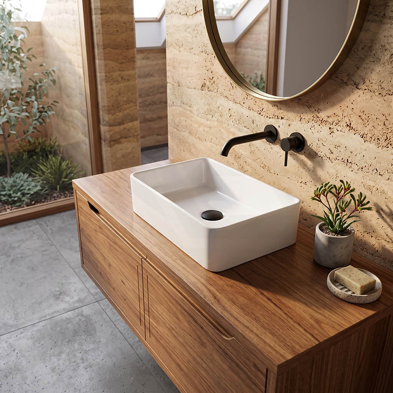 Lukka Crete Ceramic Above Counter Basin No Overflow 361x231x119mm - Gloss White