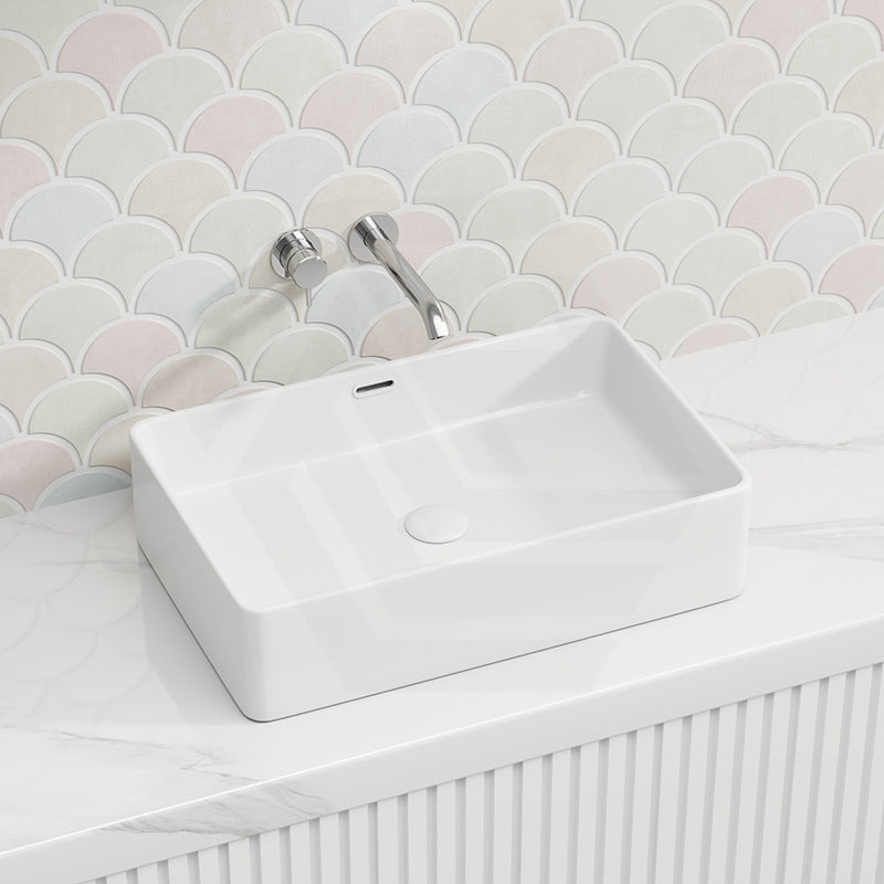 Lukka Crete Ceramic Above Counter Basin with Overflow 555x360x140mm - Gloss White