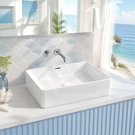 Lukka Crete Ceramic Above Counter Basin with Overflow 555x360x140mm - Gloss White